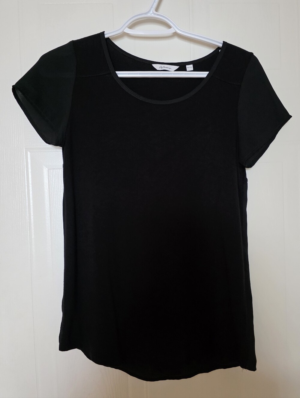 Reitmans Short Sleeve Scoop Neck Mixed Media Tee, Black, XXS